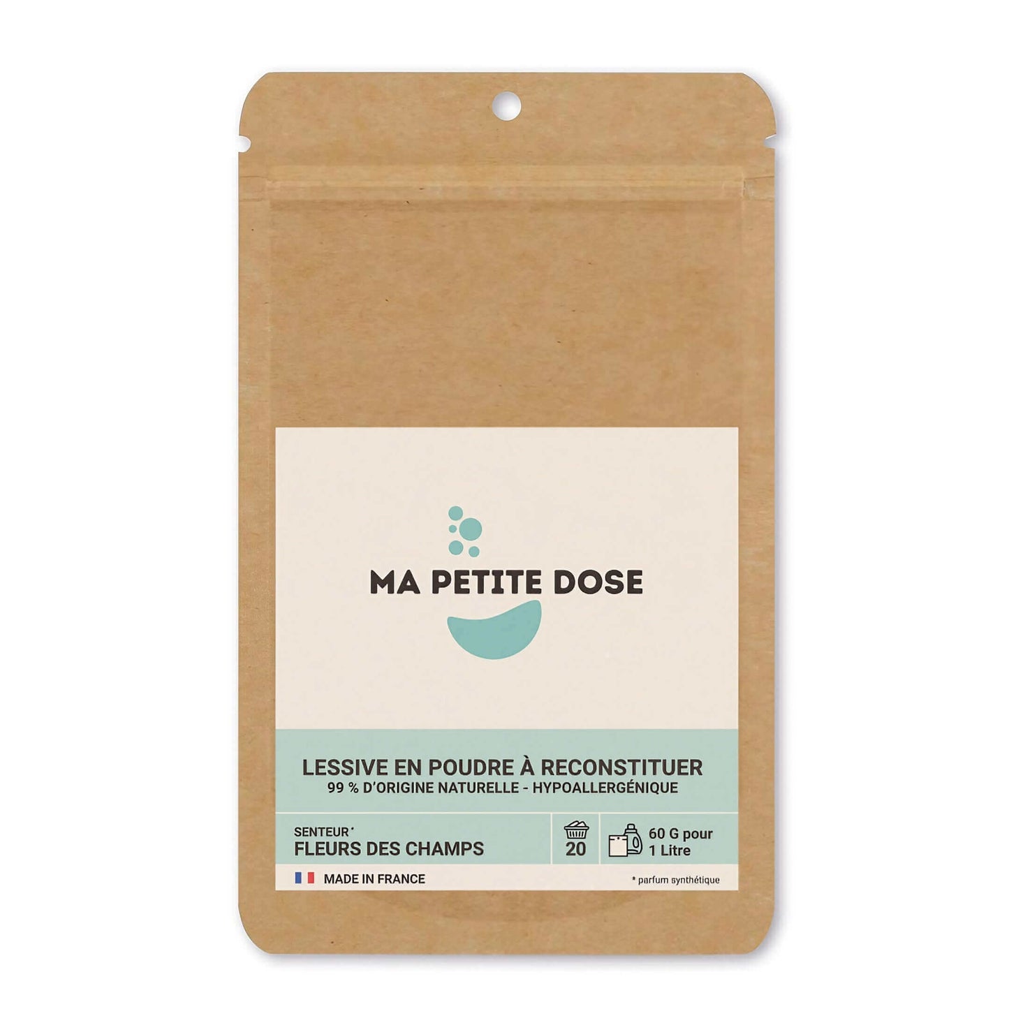 Sachet de lessive concentrée de 60 g pour faire 1 litre, parfum Fleurs des champs