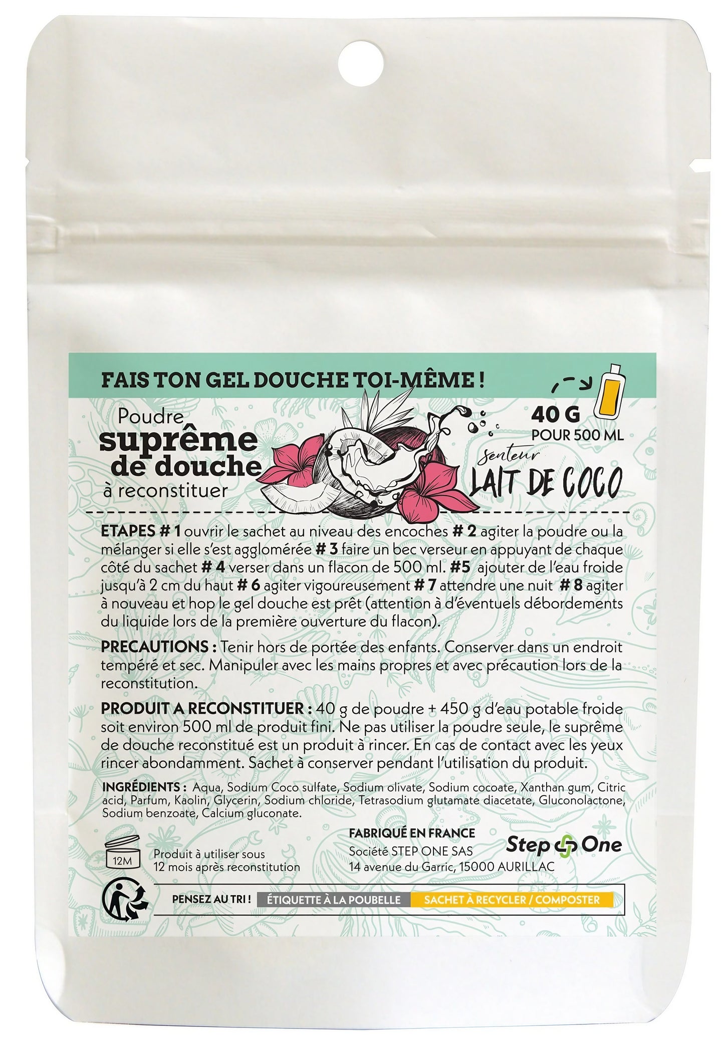 Recharge de trois doses de gel douche Suprême au lait de coco, produit zéro déchet, senteur au choix
