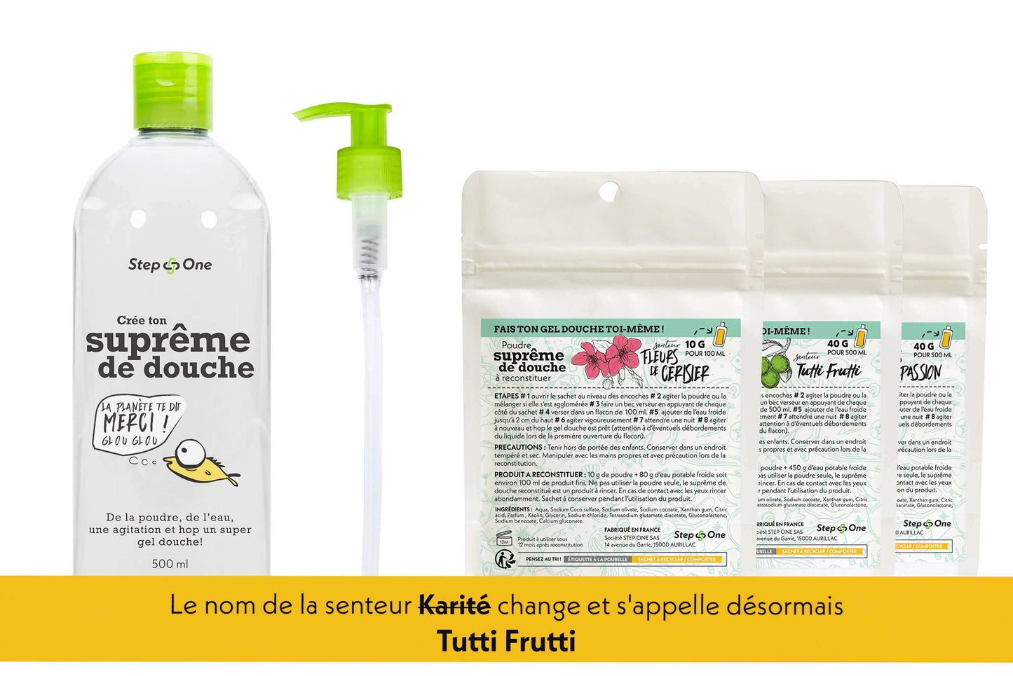 Produits de douche zéro déchet présentés sur l'image
