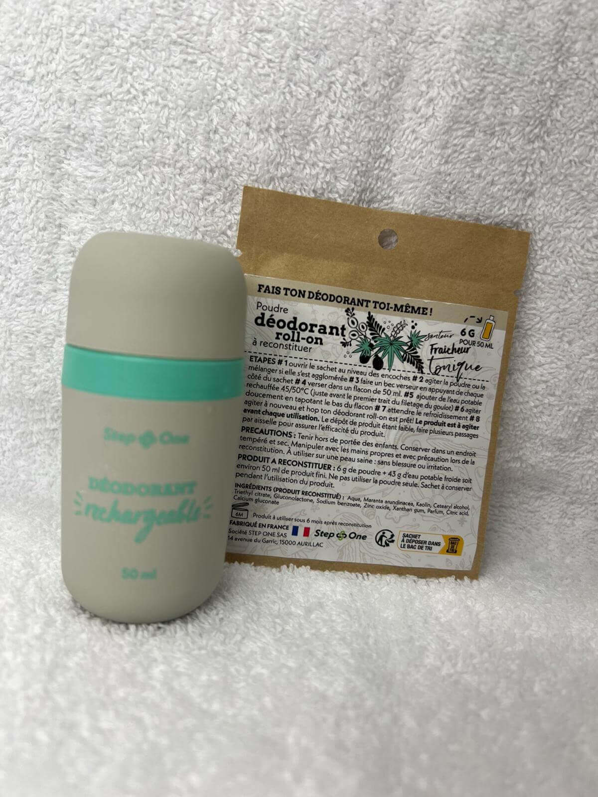 image montrant un déodorant de step one et sa recharge