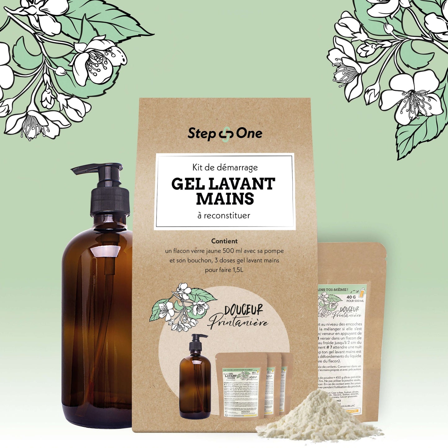 Coffret cadeau avec flacon de gel lavant pour les mains et crème hydratante dans un emballage éco-responsable