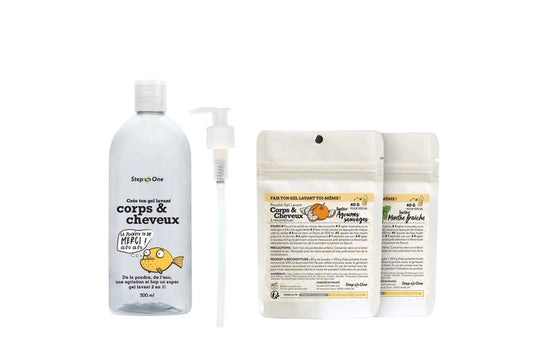 Kit de démarrage zéro déchet avec gel lavant 2 en 1 pour corps et cheveux parfum agrumes et menthe fraîche