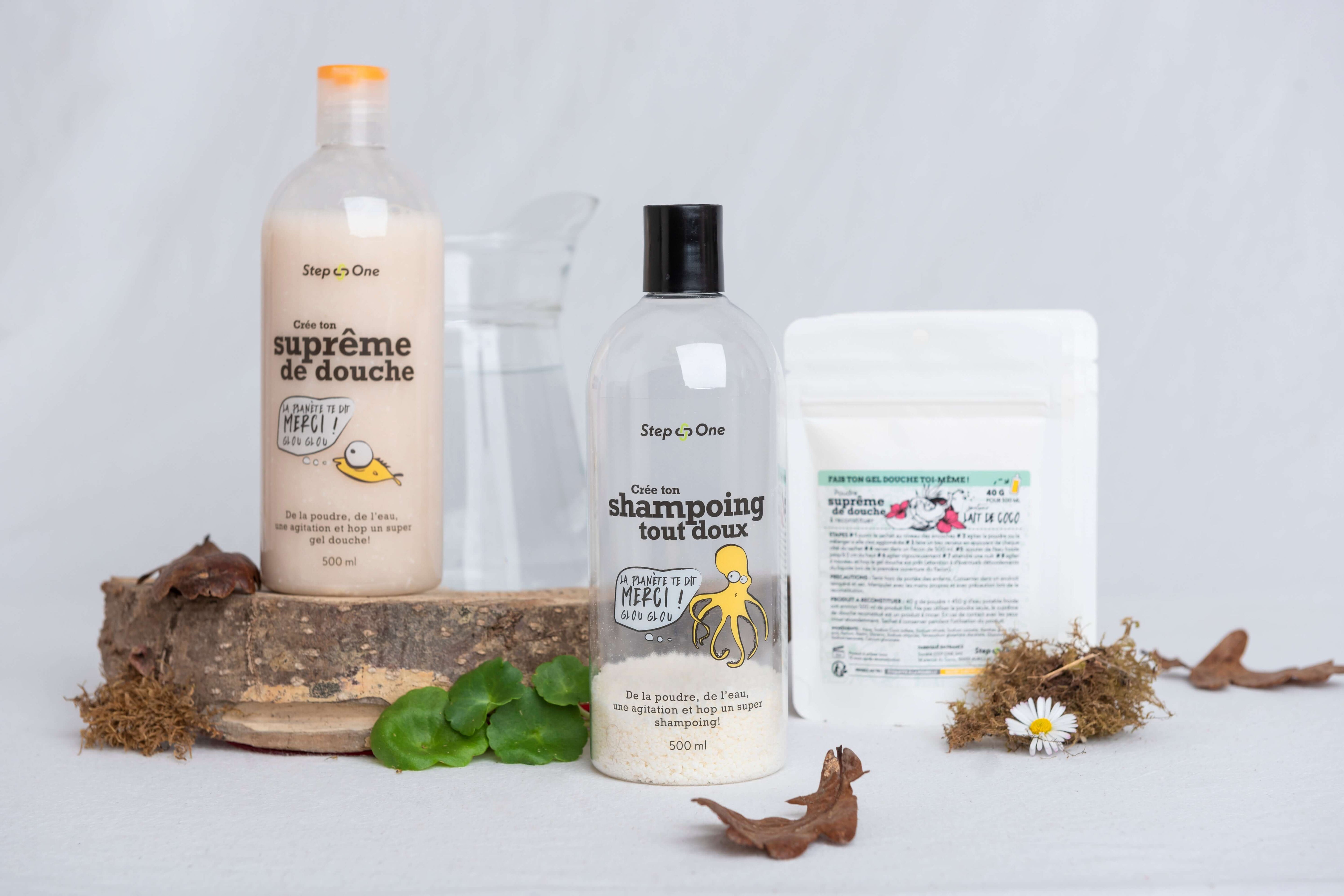 Ensemble de flacons réutilisables pour shampooing, après-shampooing et savon à reconstituer chez soi