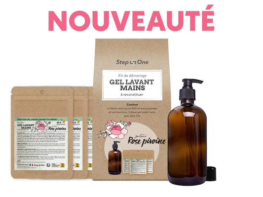 Coffret cadeau avec gel lavant pour les mains parfumé à la rose pivoine dans un emballage zéro déchet