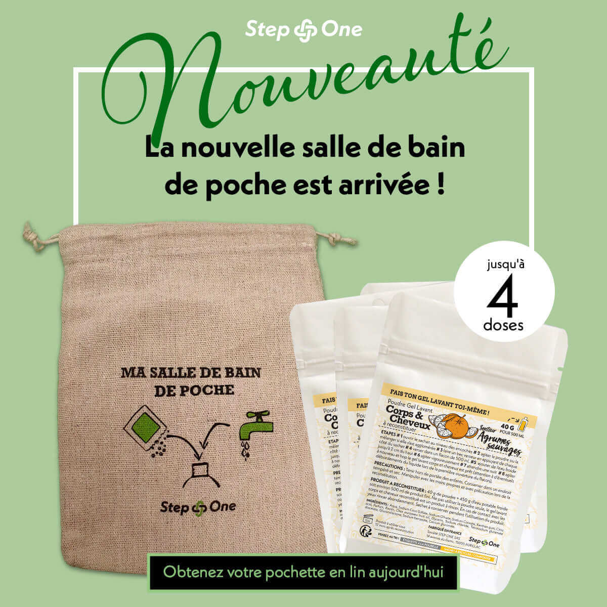 Pochette lin décorée pour offrir ou transporter jusqu'à 4 doses 40 g